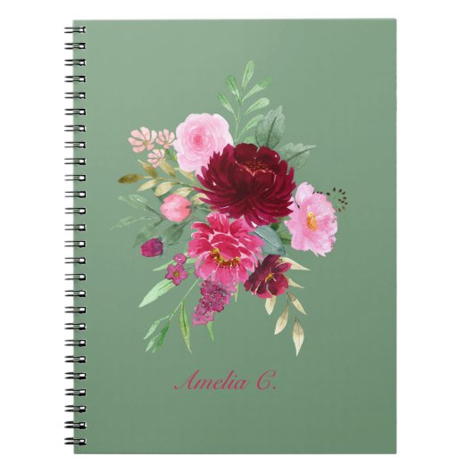 Schattige Sage Groen Meisje Bloemen Notitieboek (Voorkant)