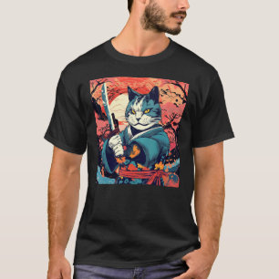 Schattige samoerai kat Japanse tatoeage vintage ka T-shirt