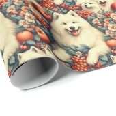 Schattige Samoyed bloemschilderij Cadeaupapier (Rol Hoek)