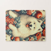 Schattige Samoyed bloemschilderij Legpuzzel (Horizontaal)