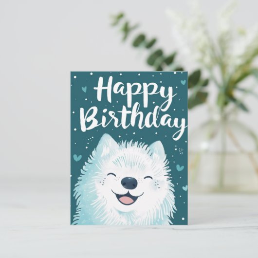 Schattige Samoyed Gefeliciteerd Briefkaart (Staand voorkant)