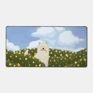 Schattige Samoyed Hond in Veld met Gele Bloemen (B Bureaumat