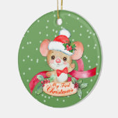 Schattige Santa Hat Mouse, eerste kerstBaby Keramisch Ornament (Links)