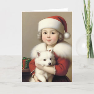 Schattige Santa Meisje Met Amerikaanse Eskimo Bedankkaart