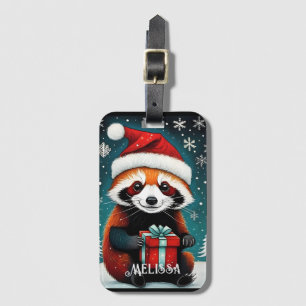 Schattige Santa Red Panda Sneeuwwitje Winter Kerst Bagagelabel
