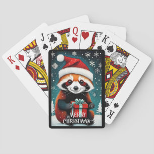 Schattige Santa Red Panda Sneeuwwitje Winter Kerst Pokerkaarten