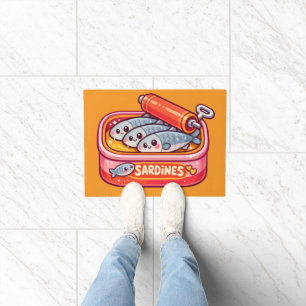Schattige Sardines Kunnen Roze Oranje Deurmat