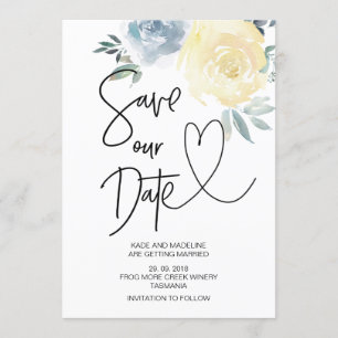 Schattige Save Our Date Blauwe Crème Bloemige Trou Kaart