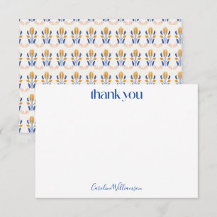 Schattige Scandi Folk Bloemen in Blauwe Baby Showe Bedankkaart