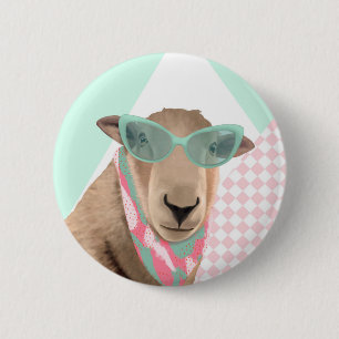 Schattige schaap met bril ronde button 5,7 cm