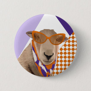 Schattige schaap met bril ronde button 5,7 cm