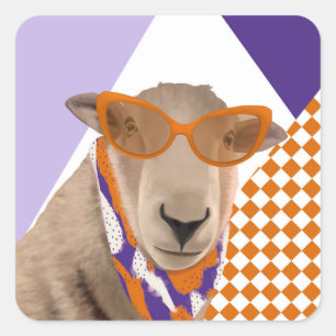 Schattige schaap met bril vierkante sticker