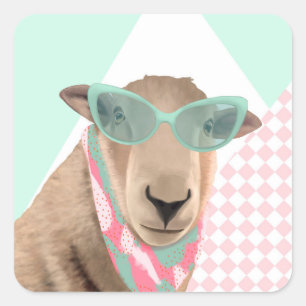 Schattige schaap met bril vierkante sticker