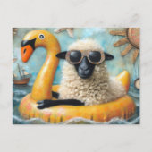 Schattige Schaap op Yellow Swan Floatie Briefkaart (Voorkant)