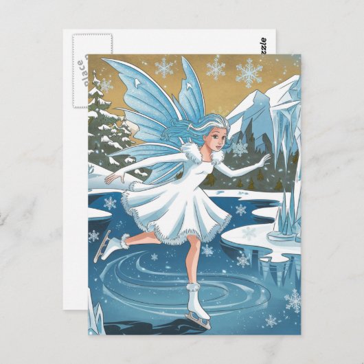 Schattige schaatsfee briefkaart (Voorkant / Achterkant)
