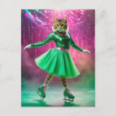 Schattige schaatskat in het groen briefkaart (Voorkant)