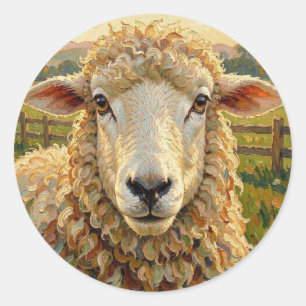 Schattige schapen op een ranch Boerderijdieren Ronde Sticker