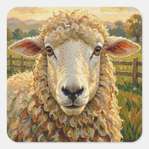 Schattige schapen op een ranch Boerderijdieren Vierkante Sticker