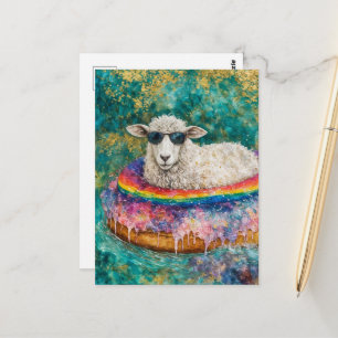 Schattige schapen op een vlotreis briefkaart