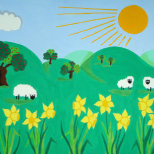 schattige schapenbomen berusten op blauwe hemel en legpuzzel