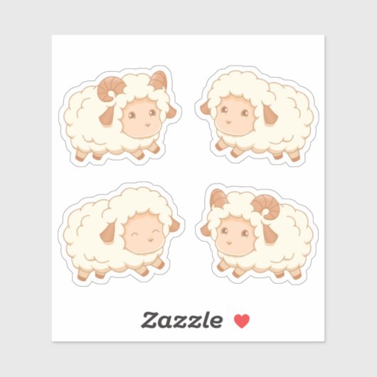Schattige Schapje, Set van 4 Sticker (Vel)