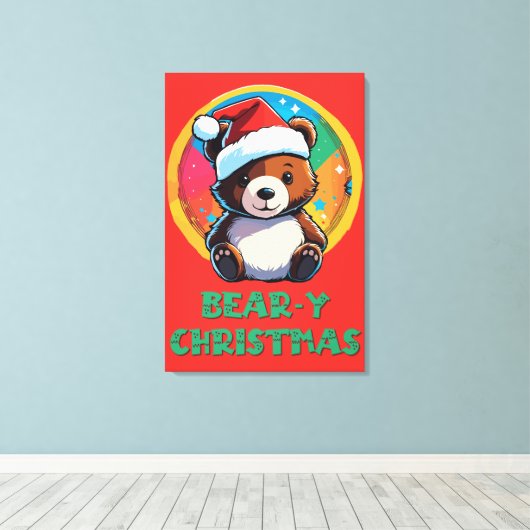 Schattige Schattig Kawaii Chibi Beer-y Kerst Beer Canvas Afdruk (Insitu (Houten vloer))