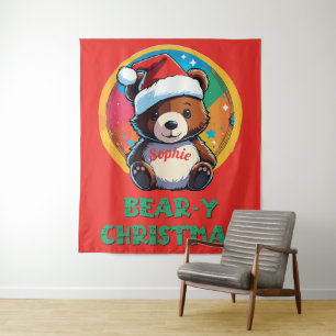 Schattige Schattig Kawaii Chibi Beer-y Kerst Beer Wandkleed