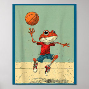 Schattige Schattige Kikker Dier Grappige Basketbal Poster