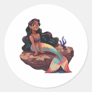 Schattige Schattigee Elegante Zeemeermin Ronde Sticker