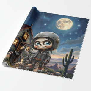 Schattige Schedel Biker   Maanverlichte Rit door d Cadeaupapier