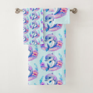 Schattige schepselpatroon van dolfijn-Zee Bad Handdoek