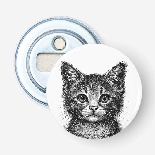 Schattige schets van de jonge kat button flesopener (Voorkant)