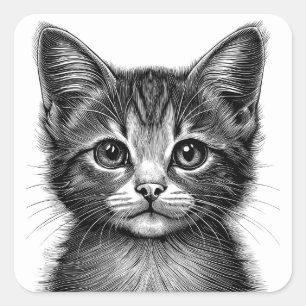 Schattige schets van de jonge kat vierkante sticker