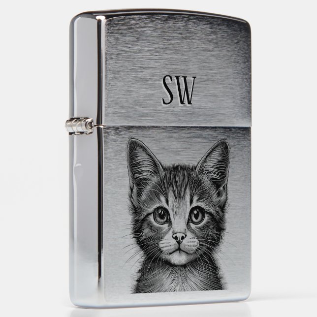 Schattige schets van Young Cat Monogram (Rechts)