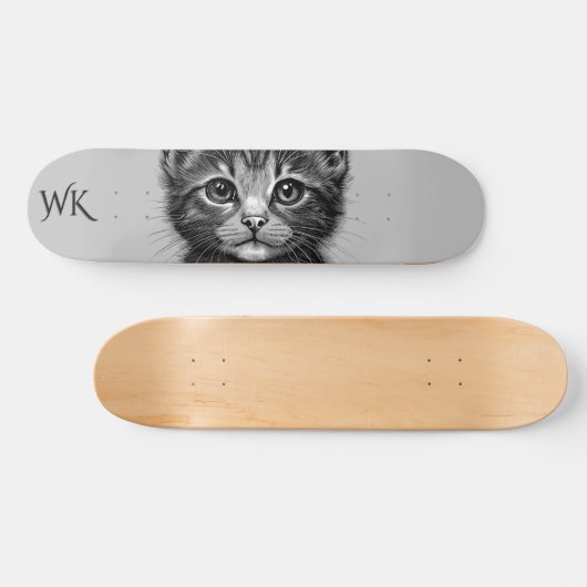 Schattige schets van Young Cat Monogram Skateboard (Horizontaal)