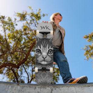 Schattige schets van Young Cat Monogram Skateboard