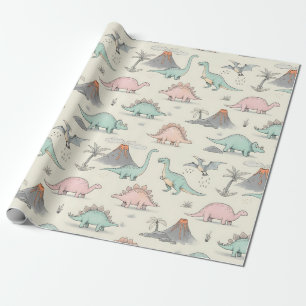 Schattige schetsmatige dinosauriërs in Jurassic La Cadeaupapier
