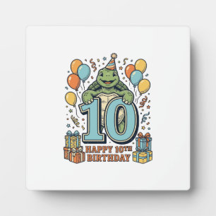 Schattige Schildpad 10e Verjaardag Vintage Feest D Fotoplaat