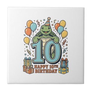 Schattige Schildpad 10e Verjaardag Vintage Feest D Tegeltje