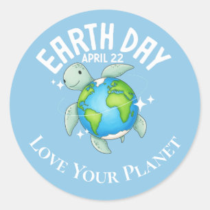 Schattige Schildpad Aarddag Kinderen Eco Aangepast Ronde Sticker