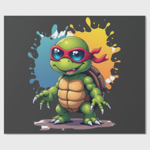 Schattige Schildpad Draagt Zonnebril Verf Spat Zee Cadeaupapier