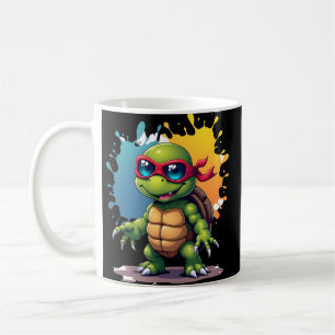 Schattige Schildpad Draagt Zonnebril Verf Spat Zee Koffiemok
