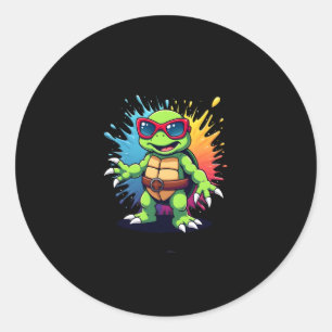 Schattige Schildpad Draagt Zonnebril Verfspatten Z Ronde Sticker
