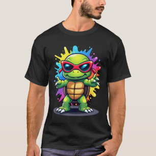 Schattige Schildpad Draagt Zonnebril Verfspatten Z T-shirt