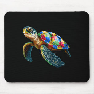 Schattige Schildpad En Puzzelstukken Autisme Bewus Muismat