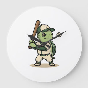 Schattige Schildpad Honkbal Batter Vintage Vector Grote Klok