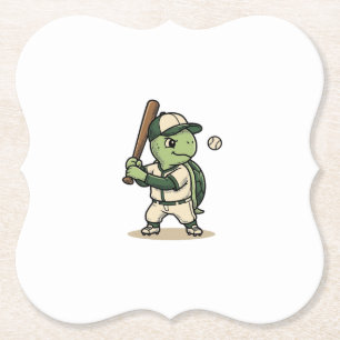 Schattige Schildpad Honkbal Batter Vintage Vector  Kartonnen Onderzetters