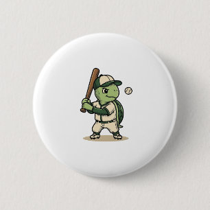 Schattige Schildpad Honkbal Batter Vintage Vector Ronde Button 5,7 Cm