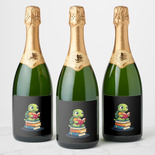 Schattige schildpad lezen boeken (1) sparkling wijnetiket (Flessen)