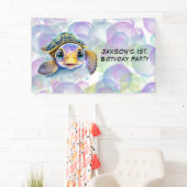 Schattige Schildpad met Bubbles 1st. verjaardagsfe Spandoek (Insitu)